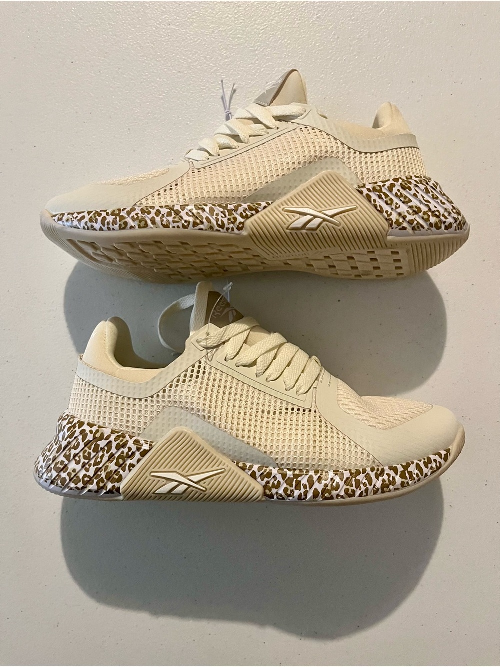 Reebok NWOT Cream Sneakers with Leopard Accent